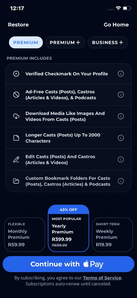 Mobile subscription paywall